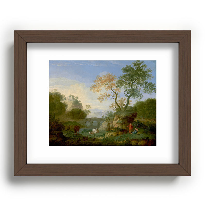 A Landscape with Distant Classical Ruins, a Bridge, Figures, and Cattle Framed Art Print