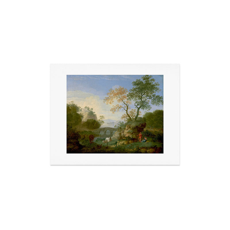 A Landscape with Distant Classical Ruins, a Bridge, Figures, and Cattle Art Print