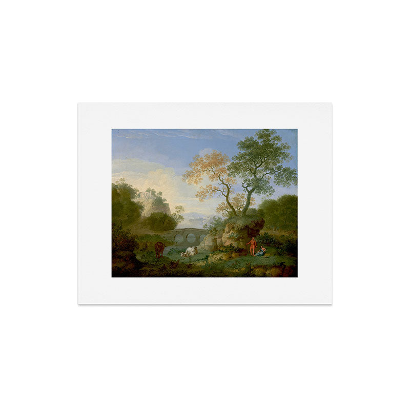 A Landscape with Distant Classical Ruins, a Bridge, Figures, and Cattle Art Print