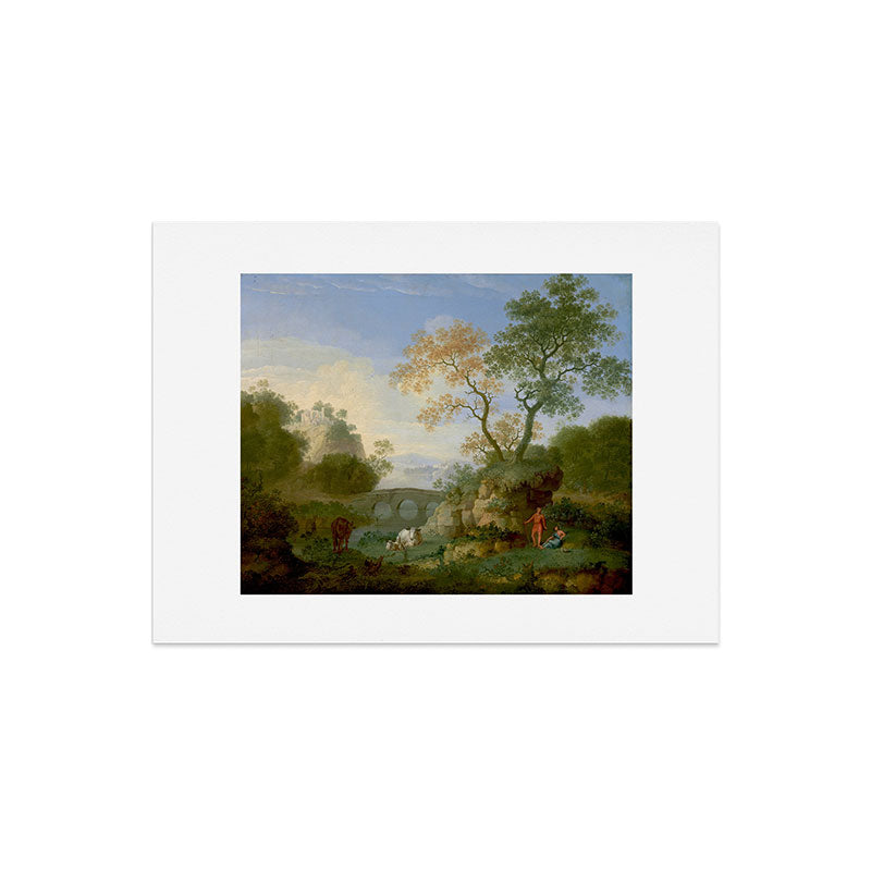 A Landscape with Distant Classical Ruins, a Bridge, Figures, and Cattle Art Print