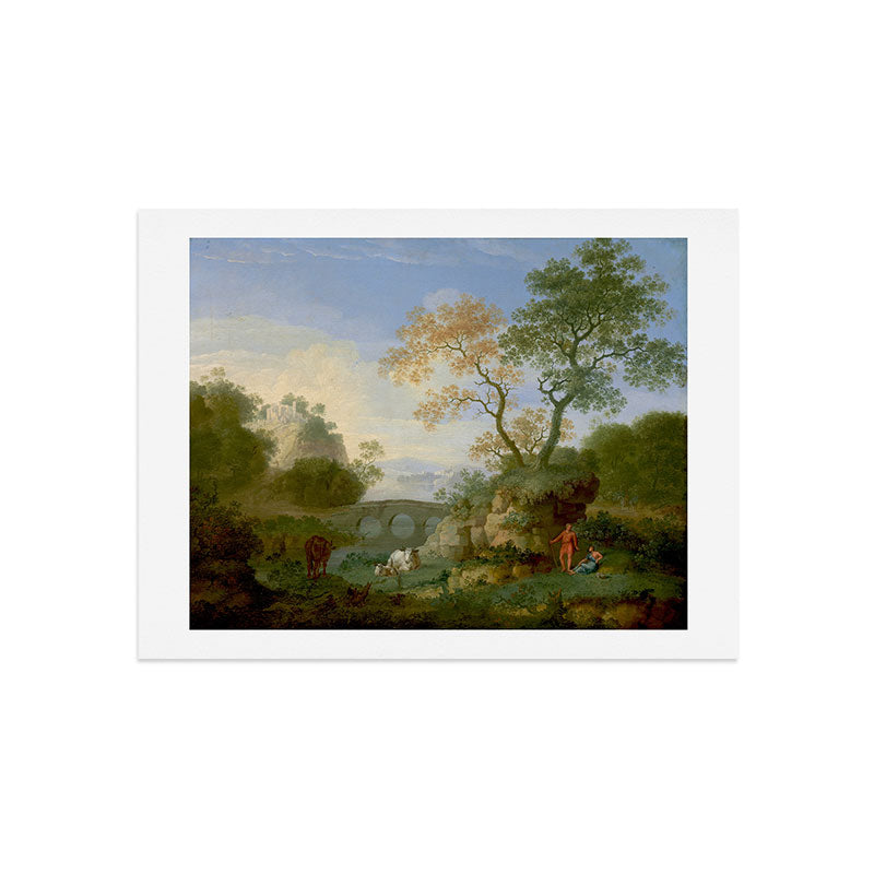 A Landscape with Distant Classical Ruins, a Bridge, Figures, and Cattle Art Print