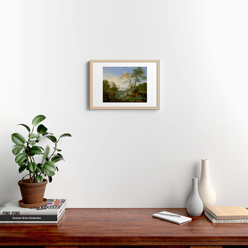 A Landscape with Distant Classical Ruins, a Bridge, Figures, and Cattle Framed Art Print