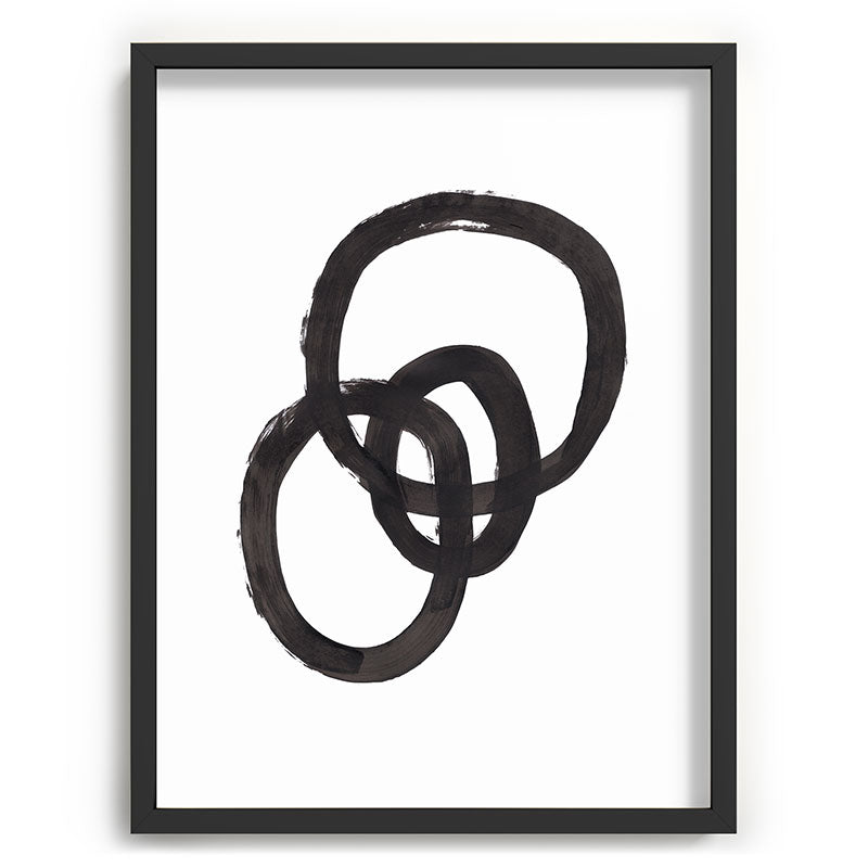 And I Op' Minimalist Ink Line Drawing Abstract Black Brush Strokes Modern Funky Maze by Ejaaz Haniff  Framed Art Print