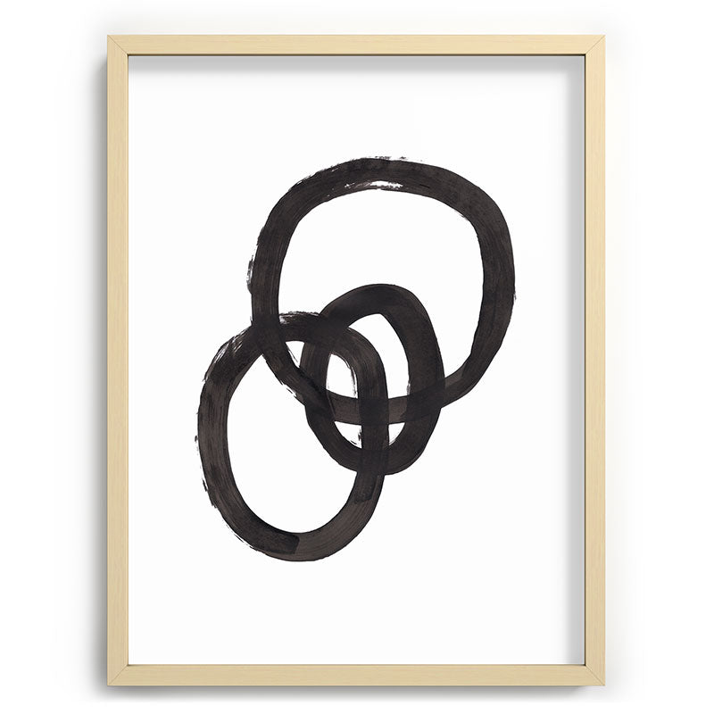And I Op' Minimalist Ink Line Drawing Abstract Black Brush Strokes Modern Funky Maze by Ejaaz Haniff  Framed Art Print