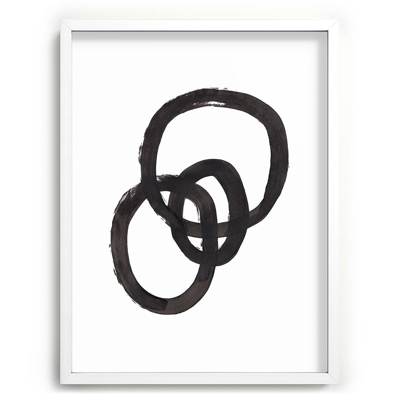 And I Op' Minimalist Ink Line Drawing Abstract Black Brush Strokes Modern Funky Maze by Ejaaz Haniff  Framed Art Print