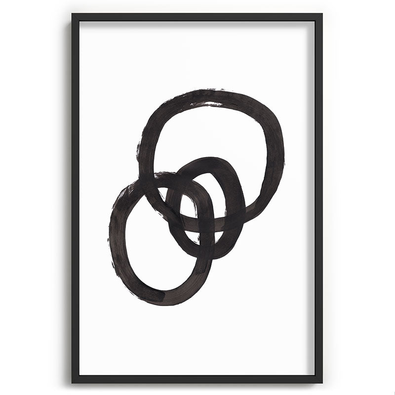 And I Op' Minimalist Ink Line Drawing Abstract Black Brush Strokes Modern Funky Maze by Ejaaz Haniff  Framed Art Print