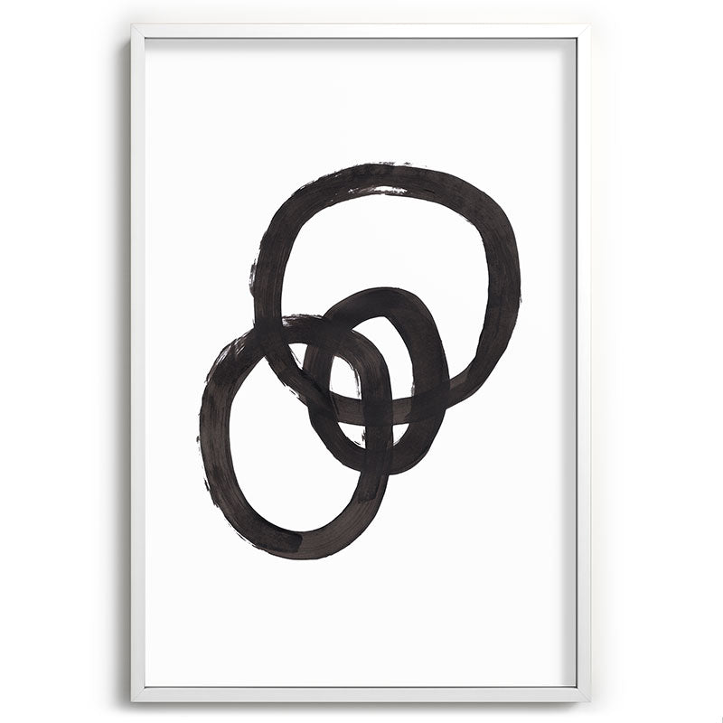 And I Op' Minimalist Ink Line Drawing Abstract Black Brush Strokes Modern Funky Maze by Ejaaz Haniff  Framed Art Print