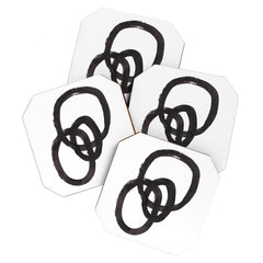 And I Op' Minimalist Ink Line Drawing Abstract Black Brush Strokes Modern Funky Maze by Ejaaz Haniff  Coaster