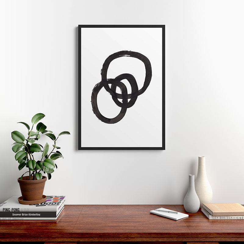 And I Op' Minimalist Ink Line Drawing Abstract Black Brush Strokes Modern Funky Maze by Ejaaz Haniff  Framed Art Print