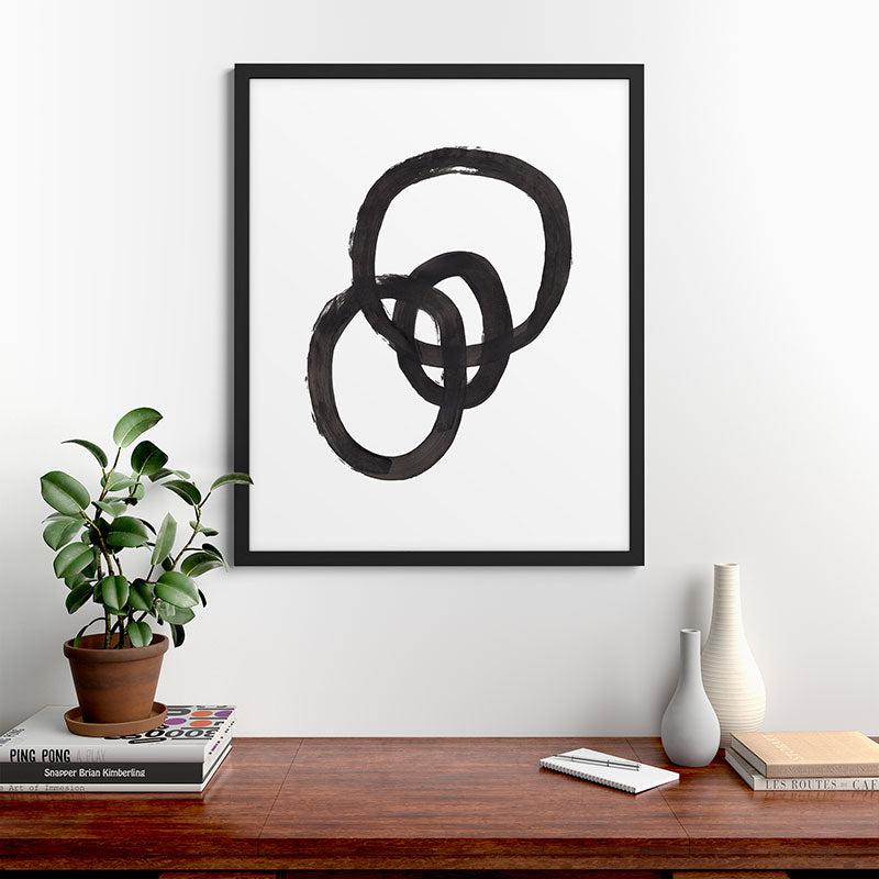 And I Op' Minimalist Ink Line Drawing Abstract Black Brush Strokes Modern Funky Maze by Ejaaz Haniff  Framed Art Print