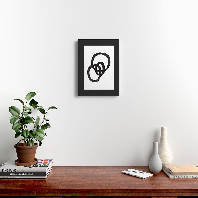 And I Op' Minimalist Ink Line Drawing Abstract Black Brush Strokes Modern Funky Maze by Ejaaz Haniff  Framed Art Print