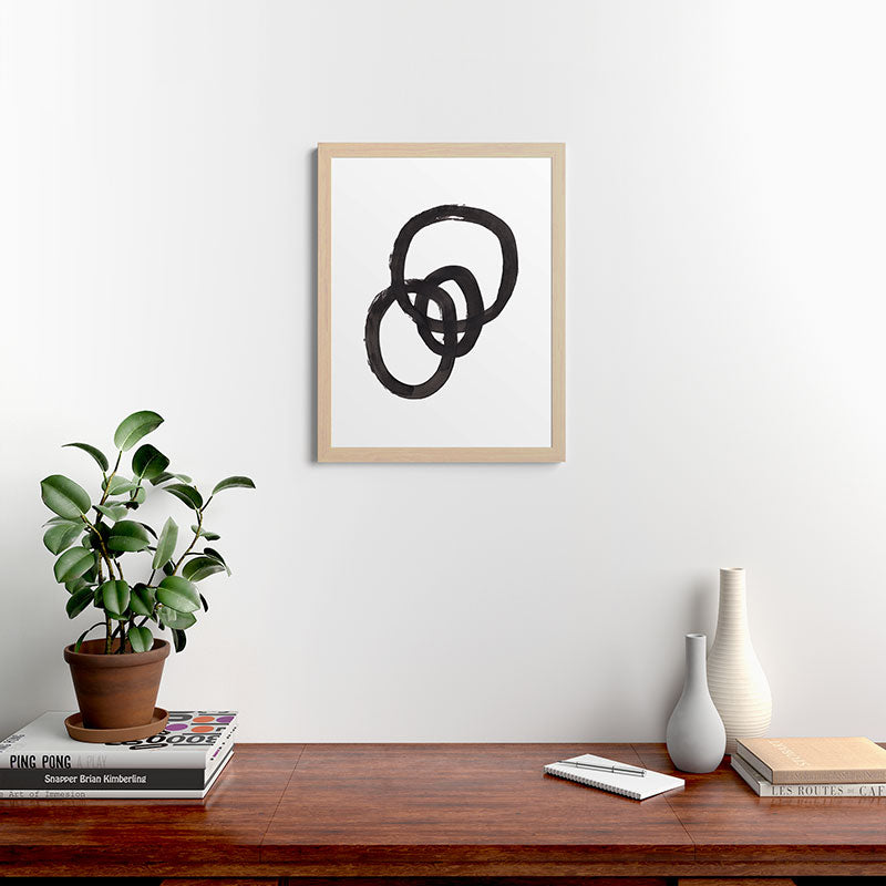And I Op' Minimalist Ink Line Drawing Abstract Black Brush Strokes Modern Funky Maze by Ejaaz Haniff  Framed Art Print