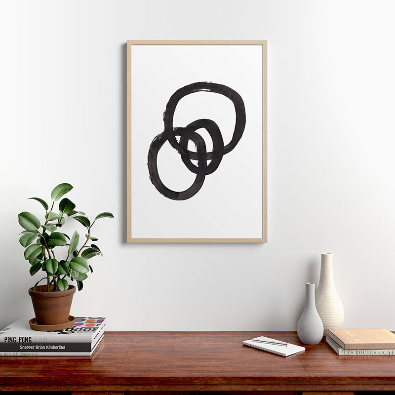 And I Op' Minimalist Ink Line Drawing Abstract Black Brush Strokes Modern Funky Maze by Ejaaz Haniff  Framed Art Print