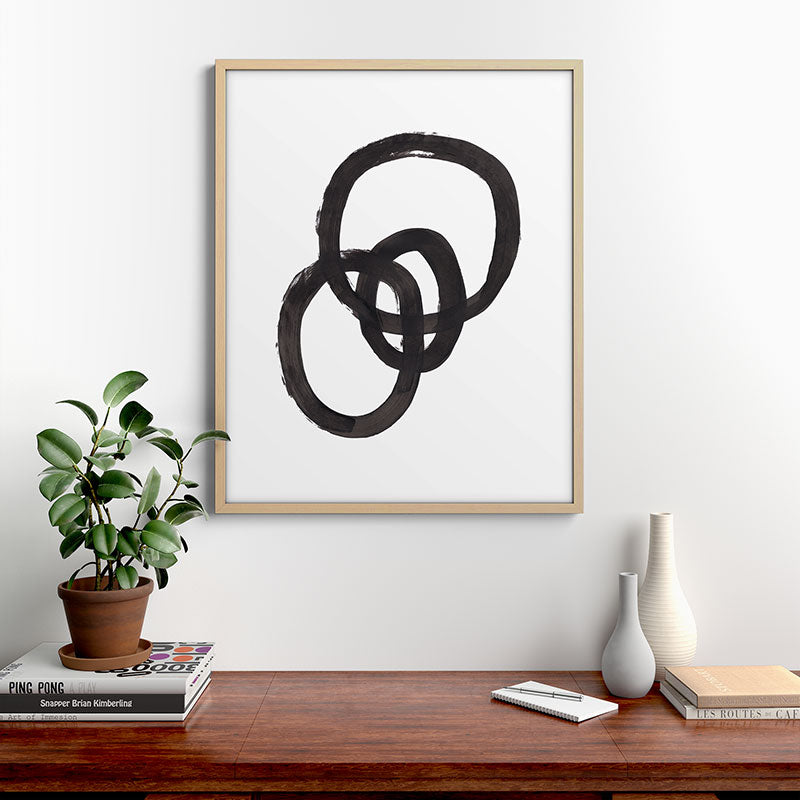 And I Op' Minimalist Ink Line Drawing Abstract Black Brush Strokes Modern Funky Maze by Ejaaz Haniff  Framed Art Print