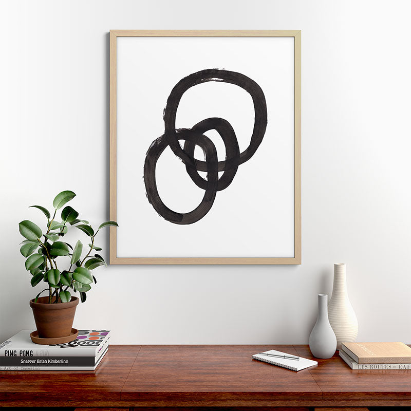 And I Op' Minimalist Ink Line Drawing Abstract Black Brush Strokes Modern Funky Maze by Ejaaz Haniff  Framed Art Print
