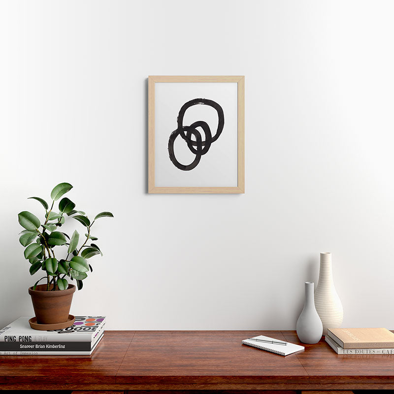 And I Op' Minimalist Ink Line Drawing Abstract Black Brush Strokes Modern Funky Maze by Ejaaz Haniff  Framed Art Print