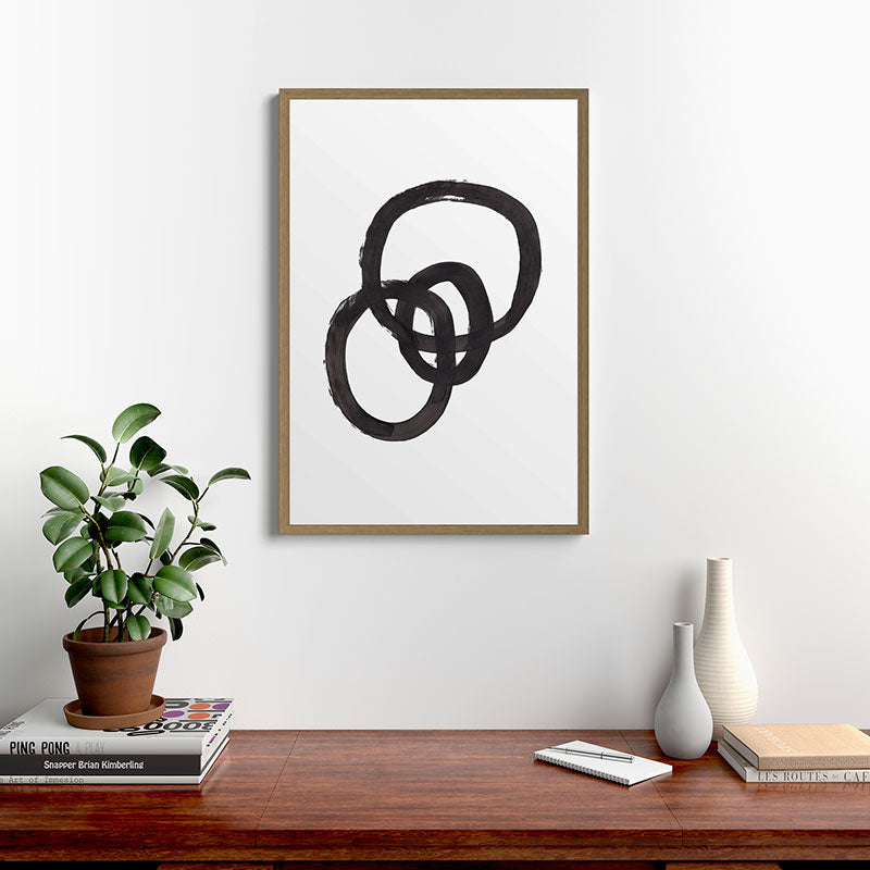 And I Op' Minimalist Ink Line Drawing Abstract Black Brush Strokes Modern Funky Maze by Ejaaz Haniff  Framed Art Print