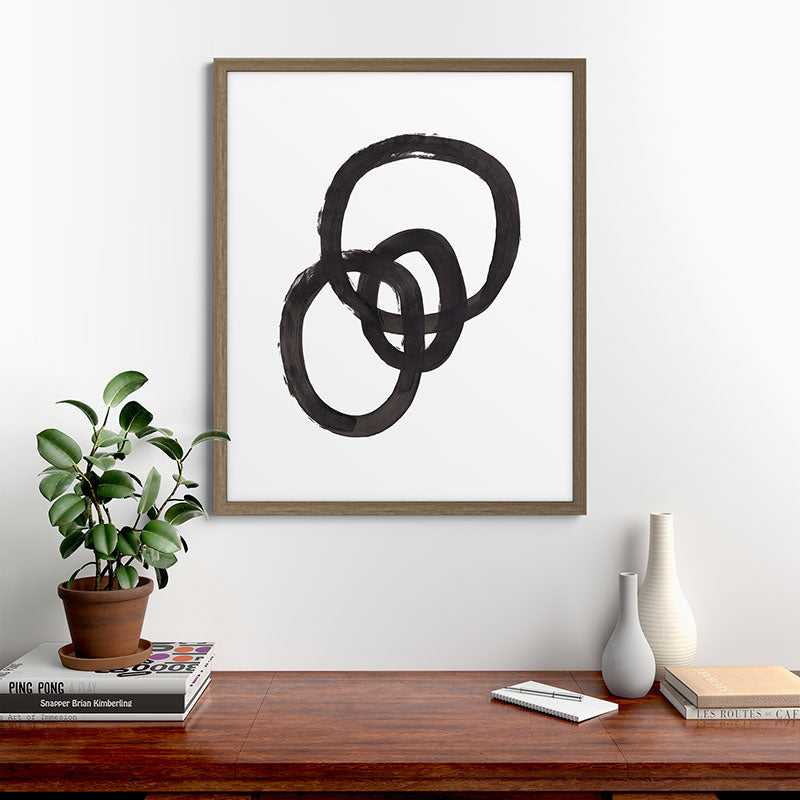 And I Op' Minimalist Ink Line Drawing Abstract Black Brush Strokes Modern Funky Maze by Ejaaz Haniff  Framed Art Print