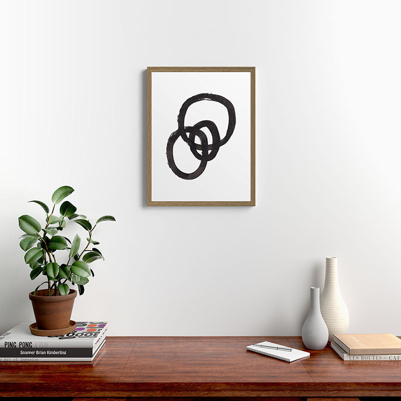 And I Op' Minimalist Ink Line Drawing Abstract Black Brush Strokes Modern Funky Maze by Ejaaz Haniff  Framed Art Print
