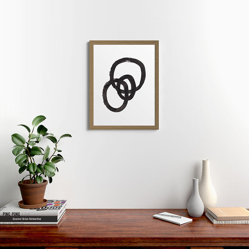 And I Op' Minimalist Ink Line Drawing Abstract Black Brush Strokes Modern Funky Maze by Ejaaz Haniff  Framed Art Print