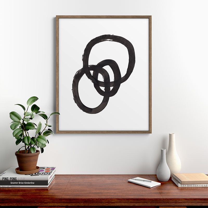 And I Op' Minimalist Ink Line Drawing Abstract Black Brush Strokes Modern Funky Maze by Ejaaz Haniff  Framed Art Print