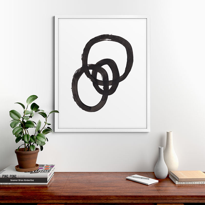 And I Op' Minimalist Ink Line Drawing Abstract Black Brush Strokes Modern Funky Maze by Ejaaz Haniff  Framed Art Print