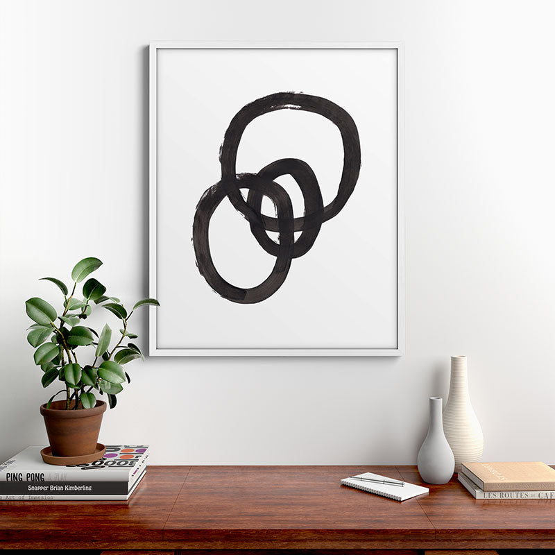 And I Op' Minimalist Ink Line Drawing Abstract Black Brush Strokes Modern Funky Maze by Ejaaz Haniff  Framed Art Print