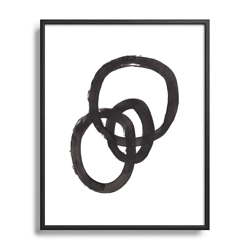 And I Op' Minimalist Ink Line Drawing Abstract Black Brush Strokes Modern Funky Maze by Ejaaz Haniff  Framed Art Print