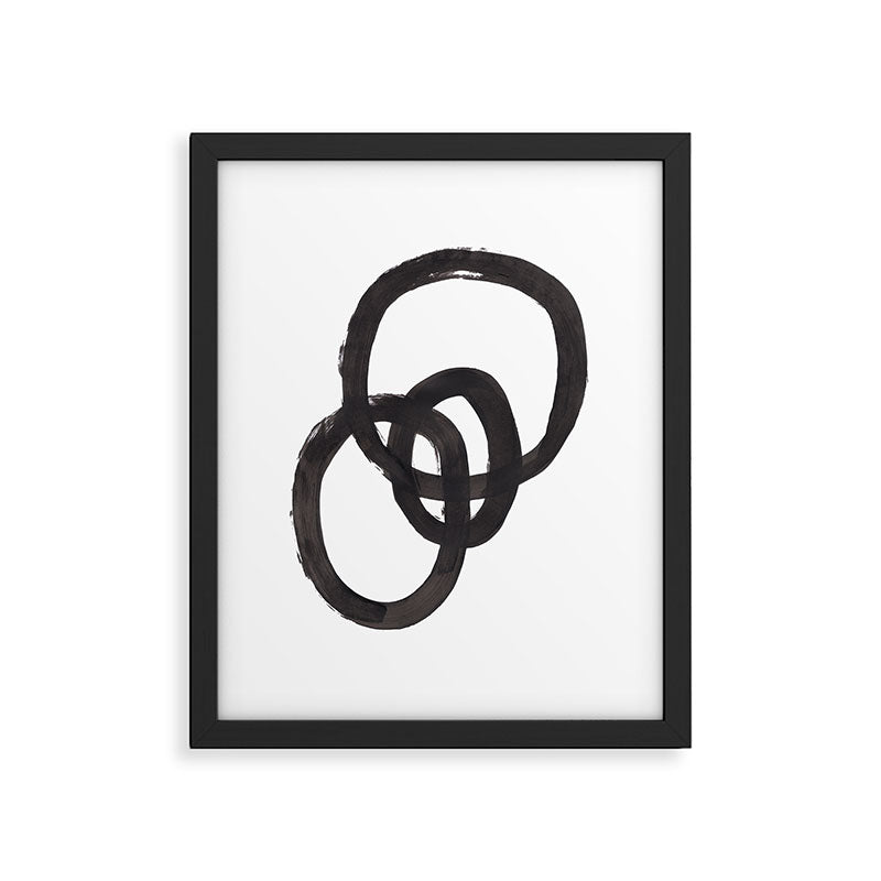 And I Op' Minimalist Ink Line Drawing Abstract Black Brush Strokes Modern Funky Maze by Ejaaz Haniff  Framed Art Print
