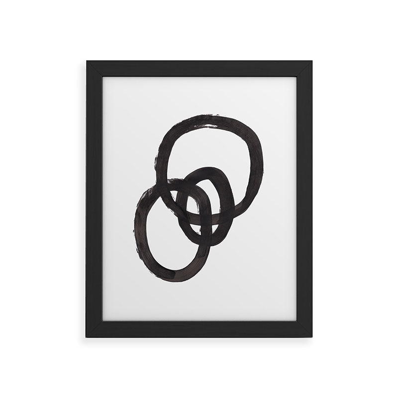 And I Op' Minimalist Ink Line Drawing Abstract Black Brush Strokes Modern Funky Maze by Ejaaz Haniff  Framed Art Print