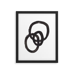 And I Op' Minimalist Ink Line Drawing Abstract Black Brush Strokes Modern Funky Maze by Ejaaz Haniff  Framed Art Print