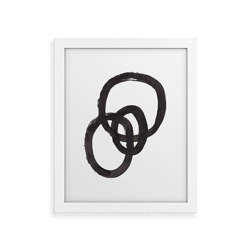 And I Op' Minimalist Ink Line Drawing Abstract Black Brush Strokes Modern Funky Maze by Ejaaz Haniff  Framed Art Print