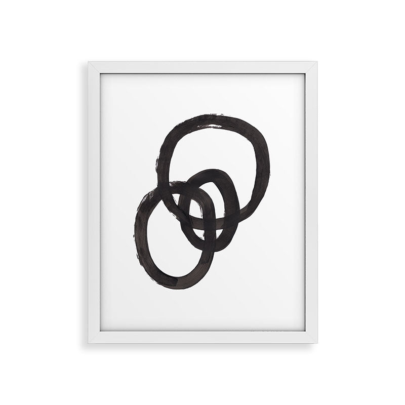 And I Op' Minimalist Ink Line Drawing Abstract Black Brush Strokes Modern Funky Maze by Ejaaz Haniff  Framed Art Print