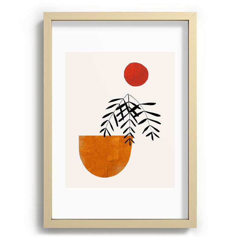 Autumn Vine' Minimal Mid Century Abstract Shapes With Floral Plant Motif Boho Vintage Paper Collage Line Drawing Framed Art Print