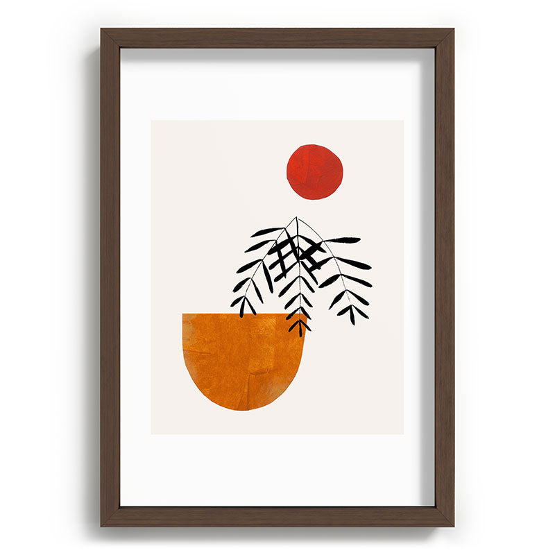 Autumn Vine' Minimal Mid Century Abstract Shapes With Floral Plant Motif Boho Vintage Paper Collage Line Drawing Framed Art Print