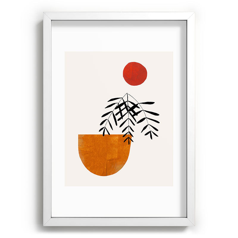 Autumn Vine' Minimal Mid Century Abstract Shapes With Floral Plant Motif Boho Vintage Paper Collage Line Drawing Framed Art Print