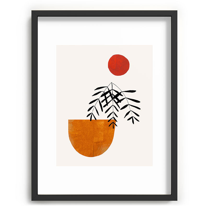 Autumn Vine' Minimal Mid Century Abstract Shapes With Floral Plant Motif Boho Vintage Paper Collage Line Drawing Framed Art Print