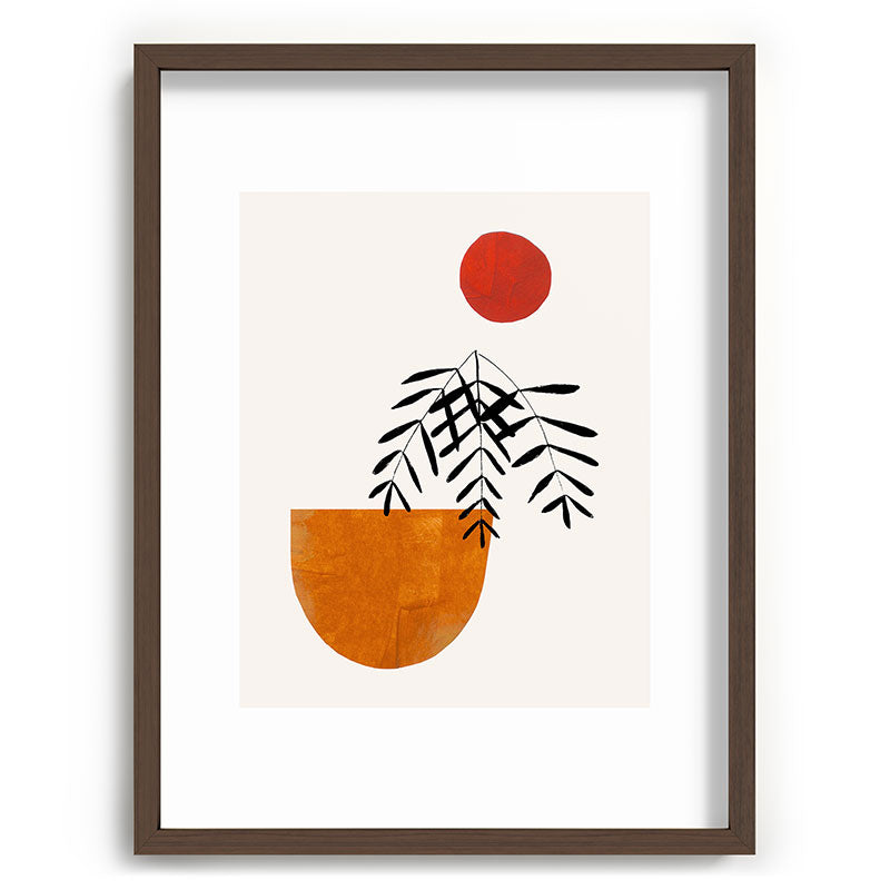 Autumn Vine' Minimal Mid Century Abstract Shapes With Floral Plant Motif Boho Vintage Paper Collage Line Drawing Framed Art Print