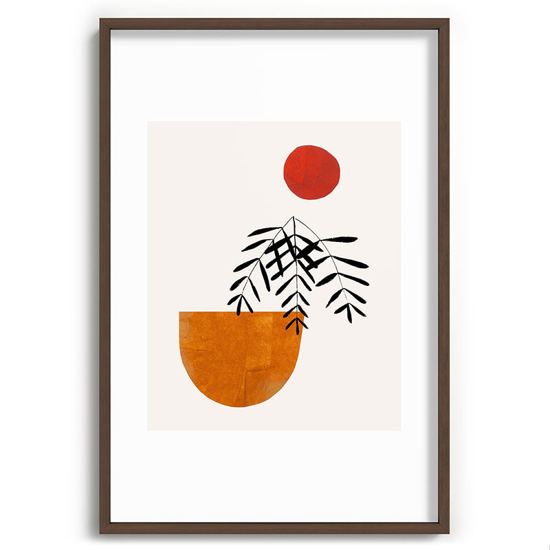 Autumn Vine' Minimal Mid Century Abstract Shapes With Floral Plant Motif Boho Vintage Paper Collage Line Drawing Framed Art Print