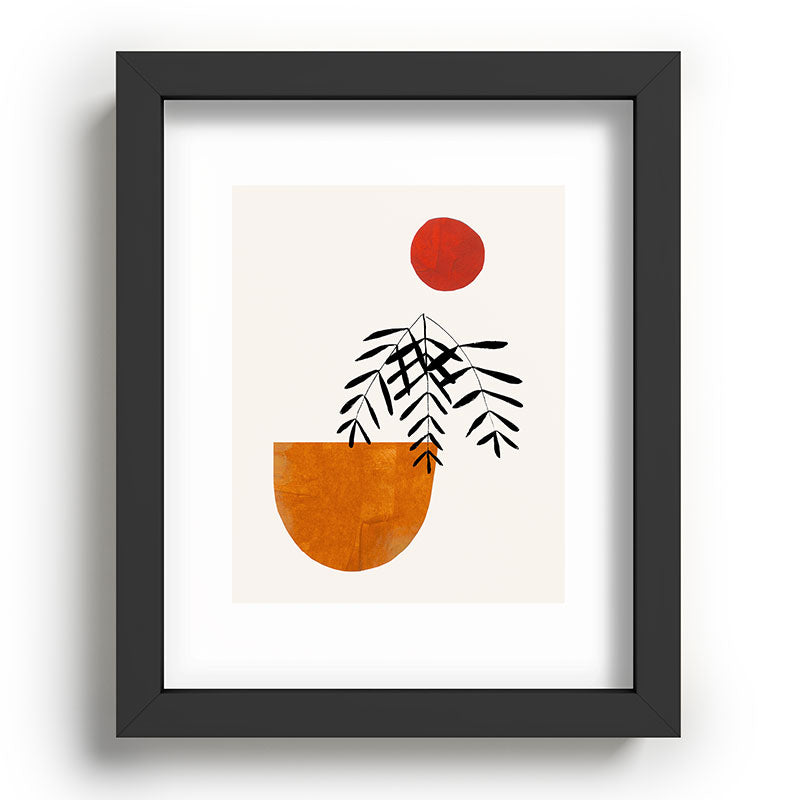 Autumn Vine' Minimal Mid Century Abstract Shapes With Floral Plant Motif Boho Vintage Paper Collage Line Drawing Framed Art Print
