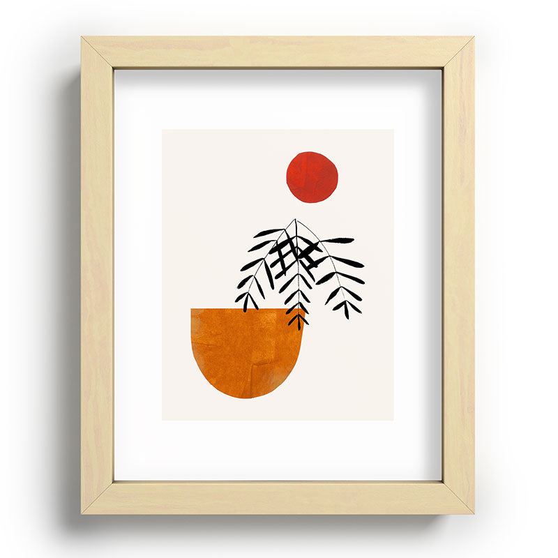 Autumn Vine' Minimal Mid Century Abstract Shapes With Floral Plant Motif Boho Vintage Paper Collage Line Drawing Framed Art Print