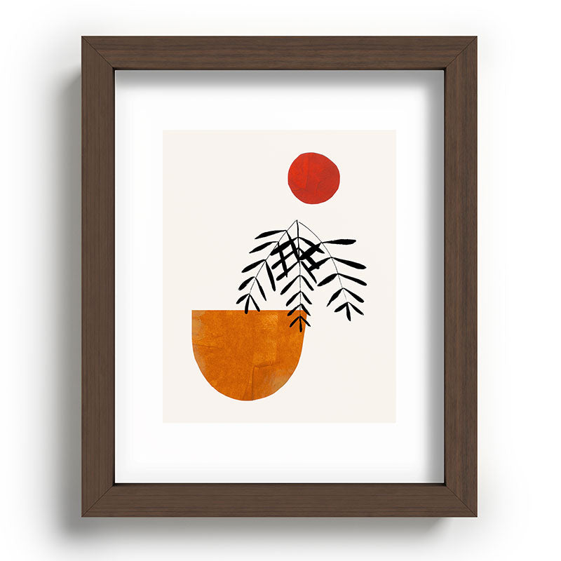 Autumn Vine' Minimal Mid Century Abstract Shapes With Floral Plant Motif Boho Vintage Paper Collage Line Drawing Framed Art Print