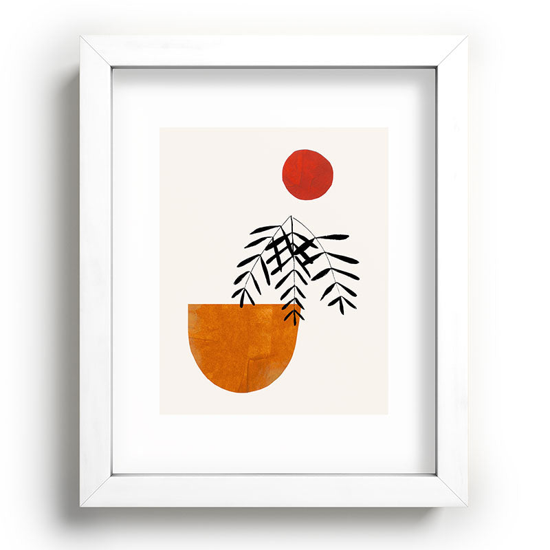 Autumn Vine' Minimal Mid Century Abstract Shapes With Floral Plant Motif Boho Vintage Paper Collage Line Drawing Framed Art Print