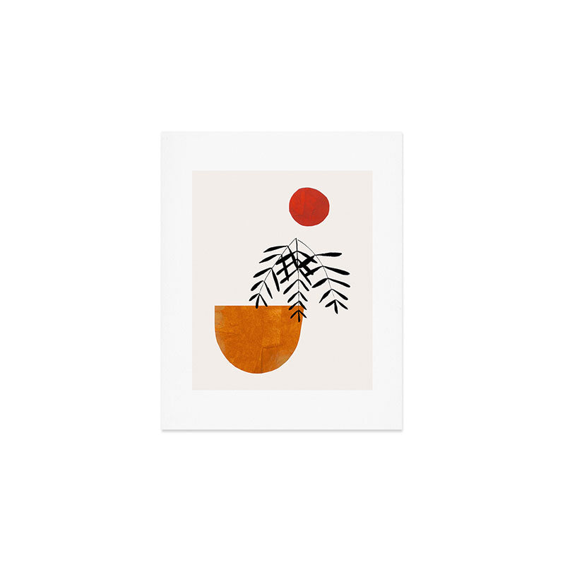 Autumn Vine' Minimal Mid Century Abstract Shapes With Floral Plant Motif Boho Vintage Paper Collage Line Drawing Art Print