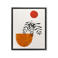 Autumn Vine' Minimal Mid Century Abstract Shapes With Floral Plant Motif Boho Vintage Paper Collage Line Drawing Framed Canvas Print