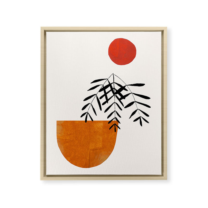 Autumn Vine' Minimal Mid Century Abstract Shapes With Floral Plant Motif Boho Vintage Paper Collage Line Drawing Framed Canvas Print
