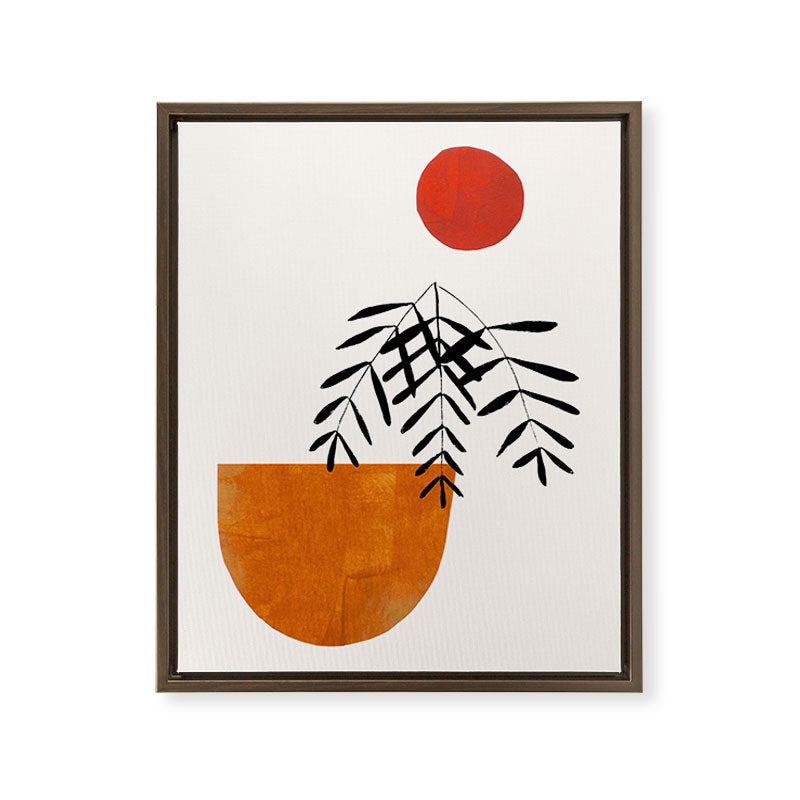 Autumn Vine' Minimal Mid Century Abstract Shapes With Floral Plant Motif Boho Vintage Paper Collage Line Drawing Framed Canvas Print