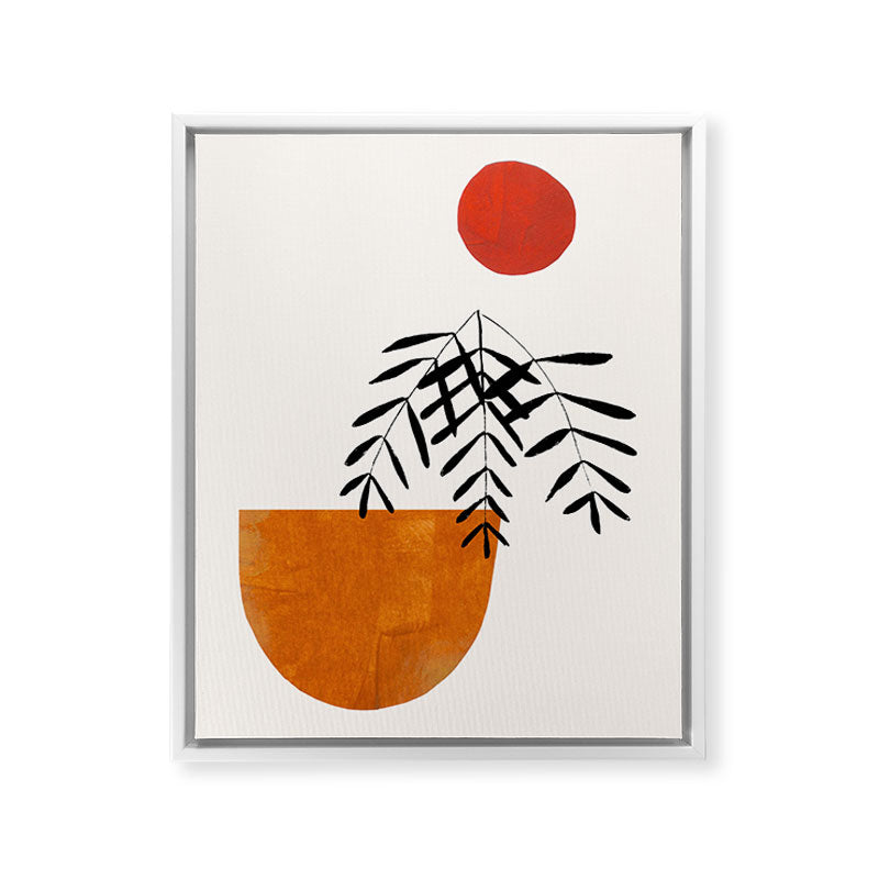 Autumn Vine' Minimal Mid Century Abstract Shapes With Floral Plant Motif Boho Vintage Paper Collage Line Drawing Framed Canvas Print