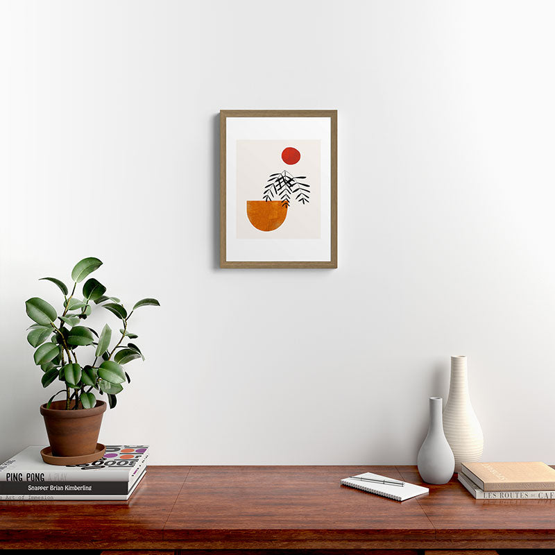 Autumn Vine' Minimal Mid Century Abstract Shapes With Floral Plant Motif Boho Vintage Paper Collage Line Drawing Framed Art Print