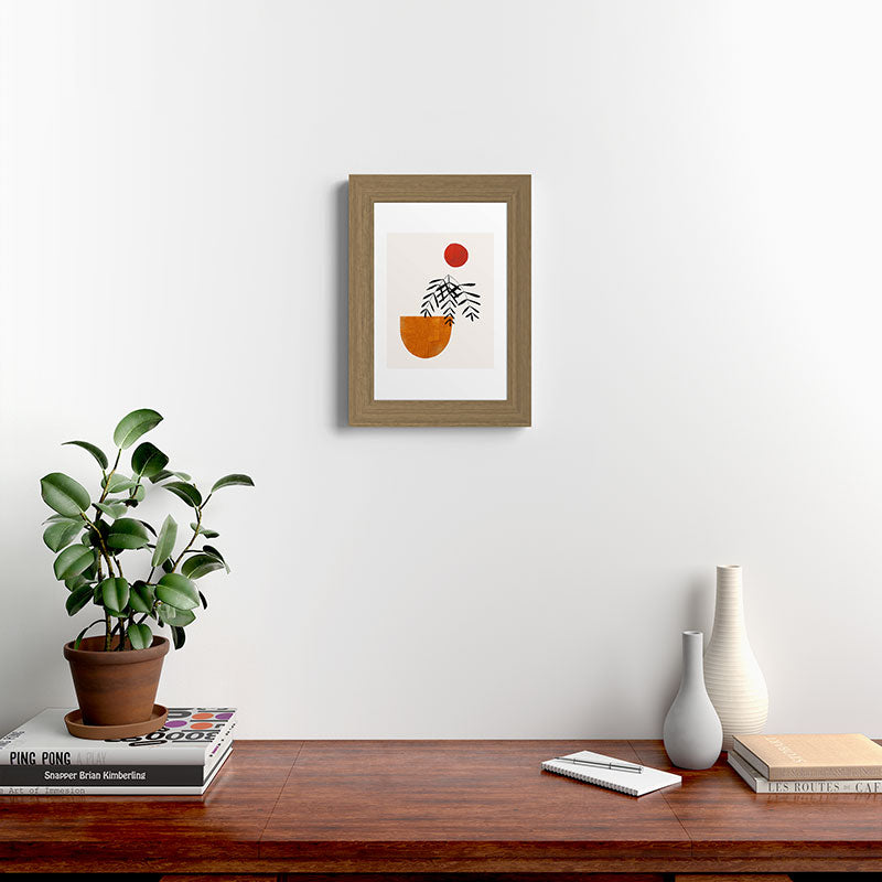 Autumn Vine' Minimal Mid Century Abstract Shapes With Floral Plant Motif Boho Vintage Paper Collage Line Drawing Framed Art Print